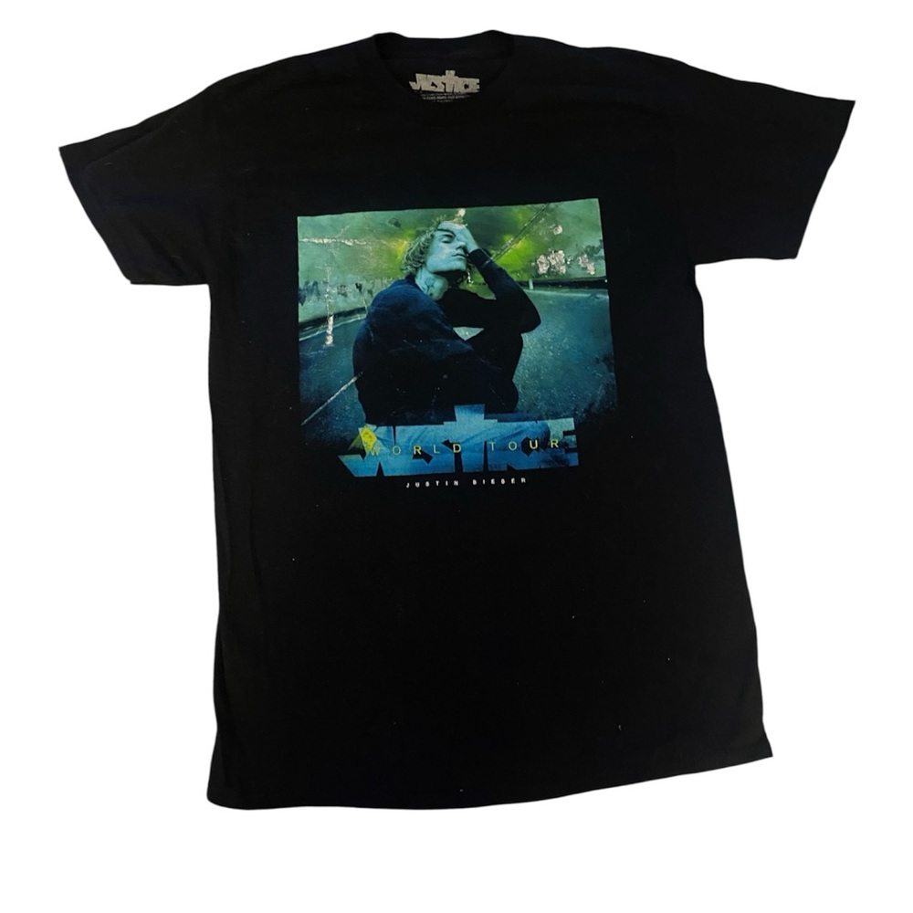 Justin Bieber Justice Tour Black Graphic Short Sleeve Tee Size M